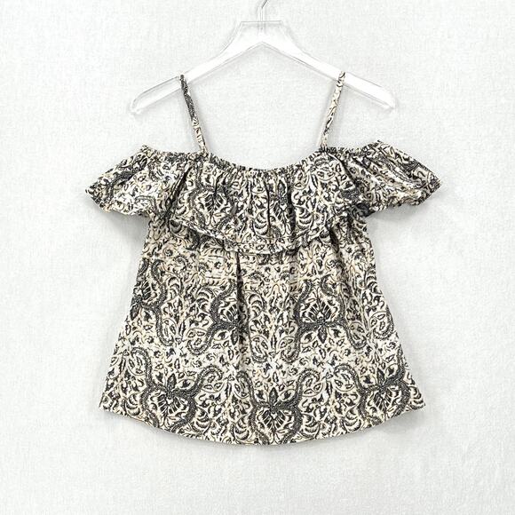 FIGUE Tamara Top Womens Large Cream Black Printed Off the Shoulder Blouse Cotton - Picture 3 of 13